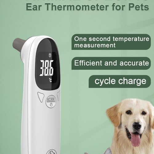 Pet Thermometer for Dogs, Cats, and Livestock, Fast Digital Veterinary Thermometer with Long Probe, Comfortable Flexible Tip, Waterproof Design (White)