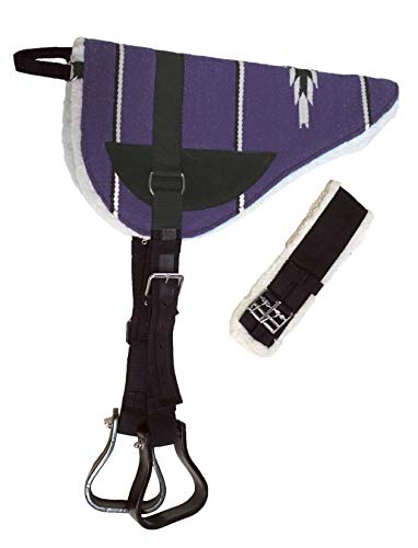 Bareback Pad with Black Wears and Fleece Bottom with Stirrups and 27" Girth - color: Purple