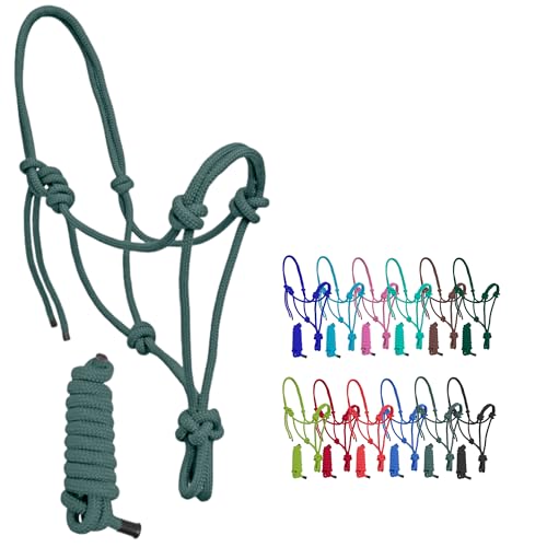 Resistance Plain Nylon Adjustable Rope Halter With Matching 6Ft Lead - color: Bottle Green