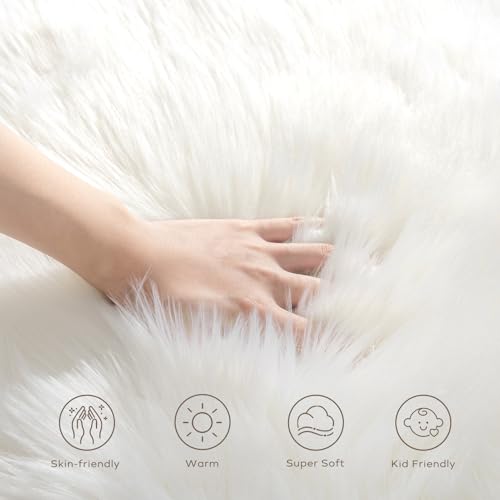Ashler Faux Fur Rug, White, 2x3 Ft, Machine Washable - color: C-white, size: 2" x 3" (Oval)