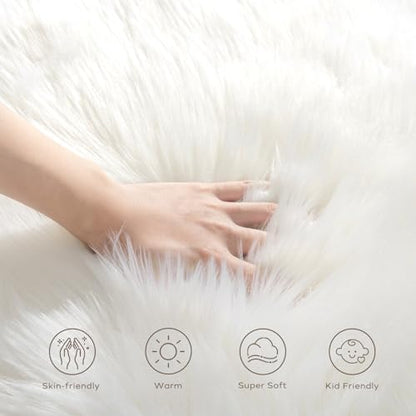 Ashler Faux Fur Rug, White, 2x3 Ft, Machine Washable - color: C-white, size: 2" x 3" (Oval)