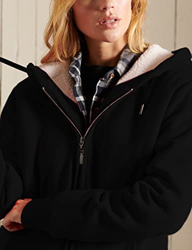 Women’s Casual Full Zip Up Sherpa Lined Hoodie Sweatshirt Jacket Coat - color: Black, size: Medium