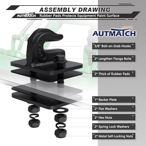AUTMATCH Tractor Bucket Grab Hook 3/8" (2-Pack) Grade 70 Drop Forged Steel - color: Frosted Black