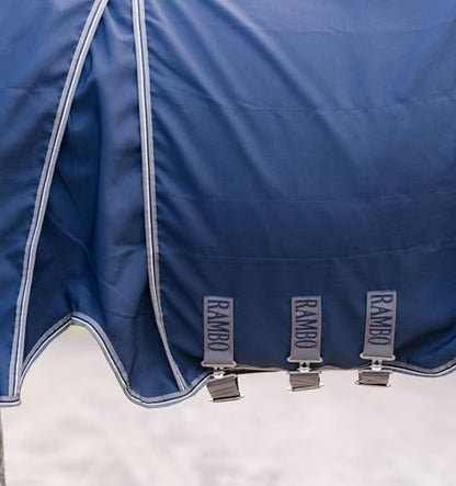 Horseware® Rambo® Optimo Stable Sheet - Navy/Thunderstorm Grey & Silver, 72 inches