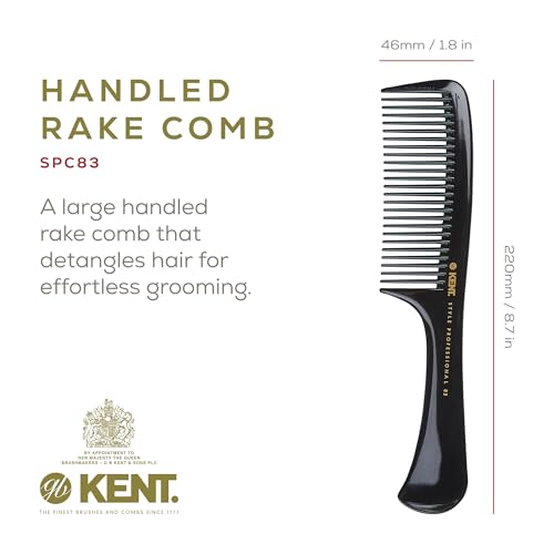 Kent SPC83 Black Salon-Style Barber Comb and Dressing Cutting Detangler with Wide Teeth - Professional Barber Wide Tooth Comb for Styling for Medium and Thick. Ergonomic Grip for Daily Use. - size: SPC83