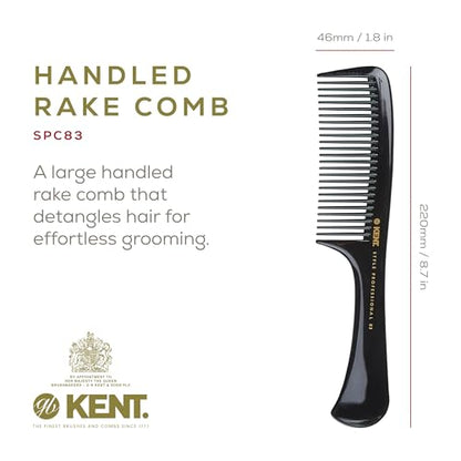 Kent SPC83 Black Salon-Style Barber Comb and Dressing Cutting Detangler with Wide Teeth - Professional Barber Wide Tooth Comb for Styling for Medium and Thick. Ergonomic Grip for Daily Use. - size: SPC83