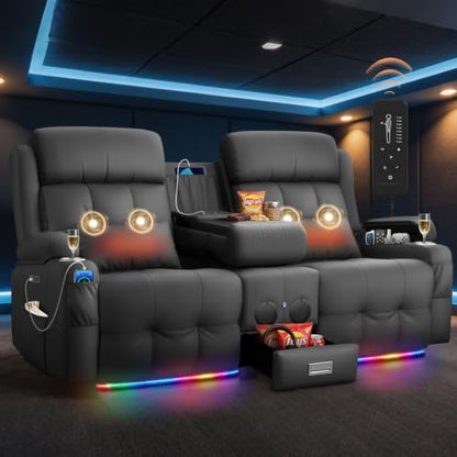 Power Reclining Loveseat Sofa with Flip Backrest Console - color: Gray Texture Finish, size: Power Loveseat