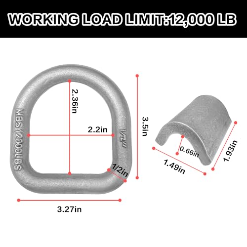 Weld on D Ring Heavy Duty Trailer Truck D Ring 4-Pack Trailer Tie Down Anchor, 1/2" Stake Pocket D Ring, Forged Steel D-Rings with Welding Clip
