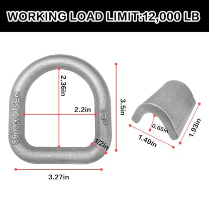 Weld on D Ring Heavy Duty Trailer Truck D Ring 4-Pack Trailer Tie Down Anchor, 1/2" Stake Pocket D Ring, Forged Steel D-Rings with Welding Clip