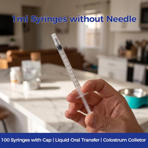 100 Pack 1ml Syringes with Cap, Oral Syringe No Needle for Colostrum & Pets