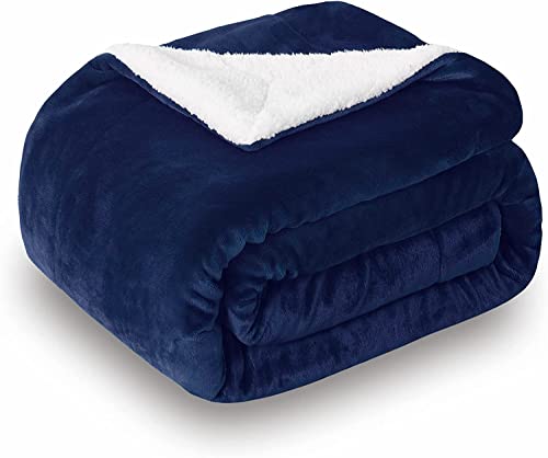 SOCHOW Sherpa Fleece Throw Blanket, Navy Blue, 50x60 inches | Double-Sided Super Soft Luxurious Plush Blanket Throw Size - color: Navy Blue, size: 50"×60"