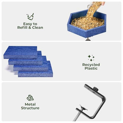 Kingsyard Clamp-On Deck Bird Feeder for Balcony Railings, No Drill - color: Blue