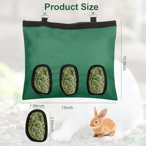2 Pcs Rabbit Hay Feeder,Guinea Pig Hay Feeder,13×10.8 Inch Guinea Pig Bag,Small Animal Feeding Bag for Rabbits, Hamsters, Hedgehogs(3 Holes,Green) - color: green