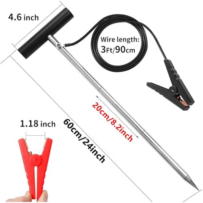 24in Ground Rod, Alligator Clip Lead Wire for Solar Fence Charger & Generator - size: 24