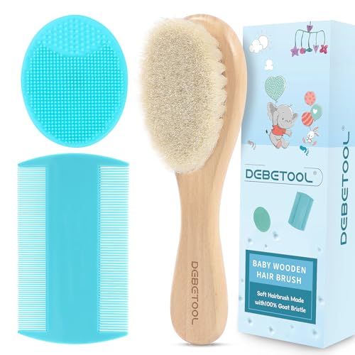 DEBETOOL 3-Piece Cradle Cap Brush Set with Comb & Baby Hair Brush | Natural Wooden Baby Brush Kit for Newborn & Infant Gentle Scalp Care