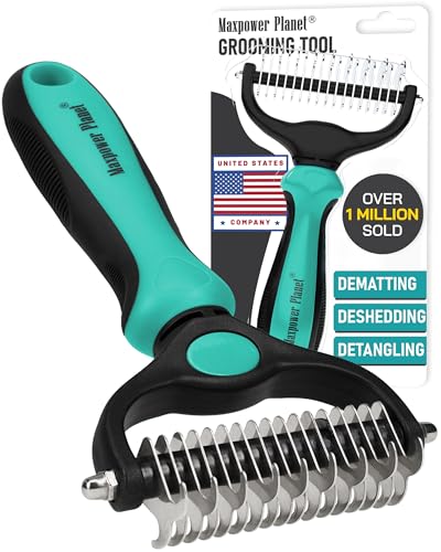 Maxpower Planet Hair Brush - Double Sided Shedding, Dematting Undercoat Rake for Dogs and Cats - Extra Wide Dog Grooming Brush, Reduce Shedding by 95%, Turquoise - color: Turquoise, size: Large