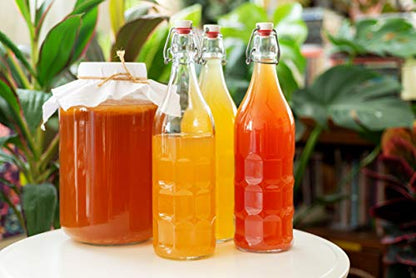 Flip Top Glass Bottle [1 Liter / 33 fl. oz.] [Pack of 6] – Swing Brewing with Stopper for Beverages, Oil, Vinegar, Kombucha, Beer, Water, Soda, Kefir Airtight Lid & Leak Proof Cap Clear - size: 33