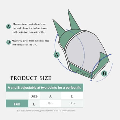 Fly Masks for Horses with Ears and NO Nose Cover - Comfortable Horse Fly mask with Ears for UV Protection & Sun Shield – Soft Lightweight- Breathable Horse mask (Green, (Full) Large)NO nose - style: No nose