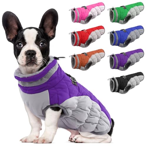 Lelepet Warm Dog Coats for Small Dogs, Waterproof Dog Jacket with Harness - color: Purple, size: X-Small