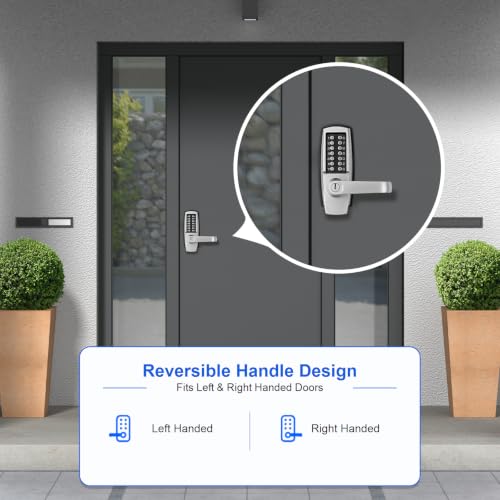 Keyless Door Lock with Handle, Battery-Free Mechanical Keypad Lock - color: Stainless steel color