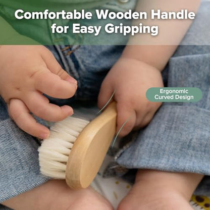 haakaa Wooden Baby Hair Brush for Newborns and Toddlers, Carry Pouch