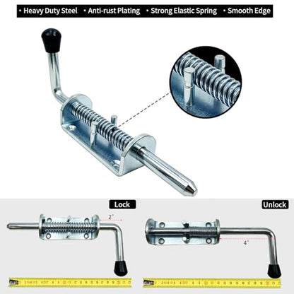 Spring Loaded Gate Latch Pin Barrel Bolt 8.5in x 1/2in Stem Durable Solid Steel Heavy Duty for Tailgate Zinc Plated - 2pcs - style: Heavy Duty 2pcs - 8.5in