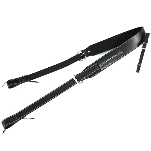 Western Genuine Leather Horse Girth Adjustable Rear Back Cinch Girth with Metal Buckles for Horse Riding (Black)