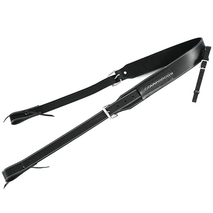 Western Genuine Leather Horse Girth Adjustable Rear Back Cinch Girth with Metal Buckles for Horse Riding (Black)