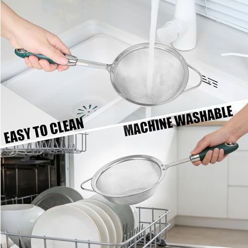 18/10 Stainless Steel 40 Mesh Strainer Set for Rice, Flour & Tea - color: Green