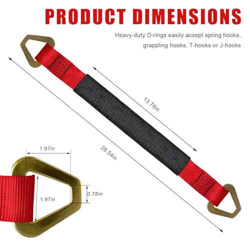 2" × 29" Premium Axle Tie Down Strap with D Rings, Heavy Duty Auto Axle Tow Strap with Protective Sleeve, 6614 Lbs Tire Wheel Tie-Down Straps for Securing Vehicle Transport (Red) - color: Red