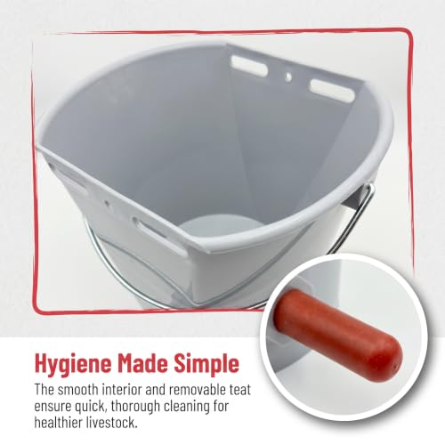 3 Pcs 8.45 Quart Calf Nursing Bucket Feeder with Nipple and Hanger | Hanging calf pails for over-the-fence feeding, suitable for calves, cattle, stalls, barns, and livestock care.
