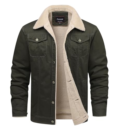 Men's Winter Sherpa Lined Fleece Military Cargo Jacket Cotton Outerwear Jacket Coat - color: Army Green, size: Medium