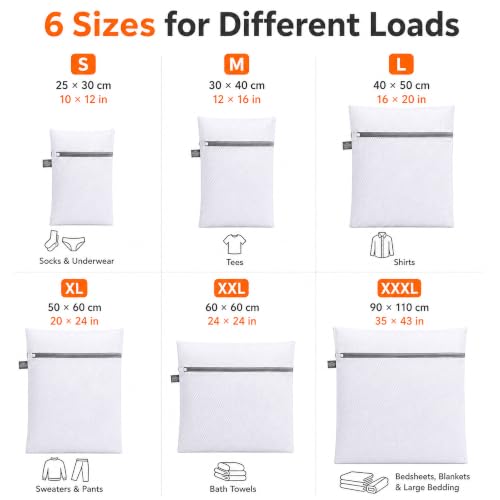 Kimmama Laundry Bags Mesh Wash Bags, Garment Bag for Washing Machine, 1L+1M - color: White, size: 1L(16x20")+1M(12x16")