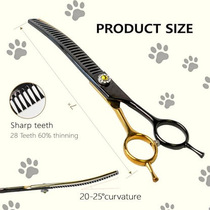 7" Curved Thinner Dog Scissor, Curved Chunker Scissors, 28 Teeth - size: Curved Chunker