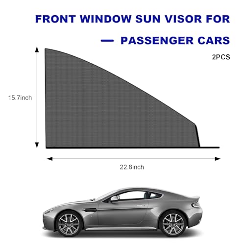 2 PCS Car Window Shades, Breathable Mesh Vehicle Front Side Windows Sunshade Curtain for UV Protection, Universal Stretchy Heat Block Window Screen Covers for Most Cars - color: Car Front