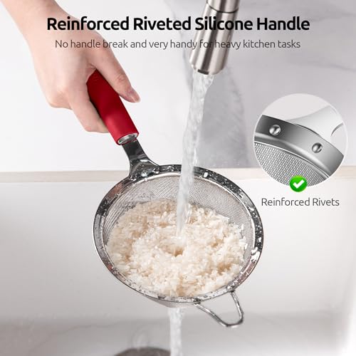 U-Taste Fine Mesh Strainer, 18/8 Stainless Steel Sieve 30 Mesh, M/Red - color: (4) Red, size: M-4.73in
