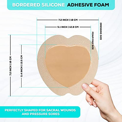 MedVance Silicone Foam Adhesive Dressing, 7"x7" Sacral, Box of 5 | Sterile And Individually Wrapped - Sacral Foam Bed Sore Bandages For Buttocks - Highly Absorbent - Waterproof & Breathable