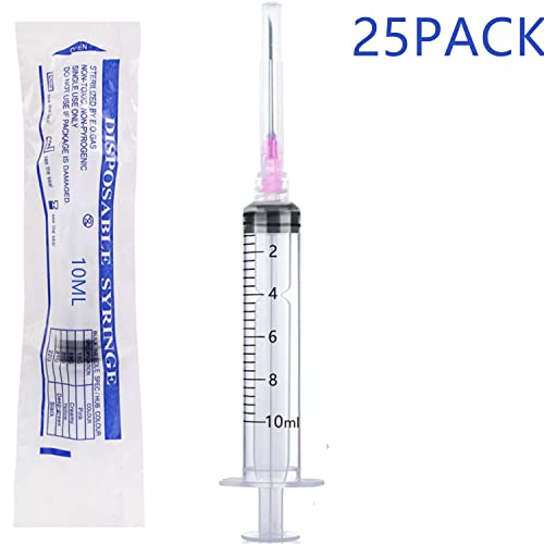 25 Pack 10ml Plastic Syringes with 18Ga, for Scientific Labs, Industrial Dispensing and Liquid Measuring Syringe Tools, Individually Sealed Packaging - style: Classic
