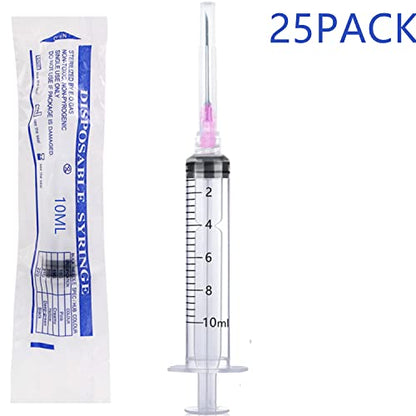 25 Pack 10ml Plastic Syringes with 18Ga, for Scientific Labs, Industrial Dispensing and Liquid Measuring Syringe Tools, Individually Sealed Packaging - style: Classic