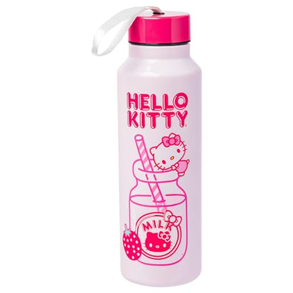 Silver Buffalo Sanrio Hello Kitty, Stainless Steel Water Bottle, 27oz | Kawaii, Strawberry Milk Pink, Includes Strap, 0.8 Liters - color: Hello Kitty: Strawberry Milk (Pink), size: 27 Ounces