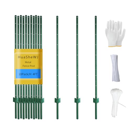 Metal Fence Post 4 Feet Green, Pack of 10, T Post for Wire Fence, No Dig Steel U Posts Fencing for Lawn Garden Wire Mesh Fences Poles Sign Outdoor - color: Green 10pcs, size: 4 ft.