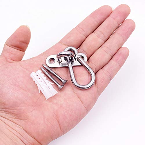 10 Pcs Stainless Steel 1.8 inch Pad Eye Plate U Hooks + 10pcs Stainless Steel Snap Hook, Marine Hardware Staple Hook Loop with Screws, Plastic Expansion Pipe | Marine Hardware Staple Hook Loop with Screws, Plastic Expansion Pipe