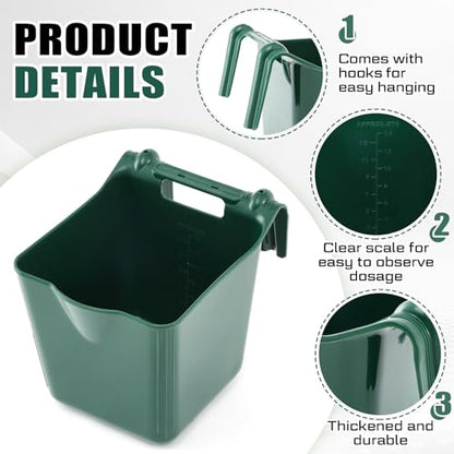6 Pcs 15 Quart Plastic Hook Over Horse Feed Bucket for Stall Fence, Green - color: Green