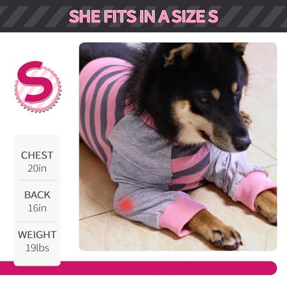FUAMEY Dog Recovery Sleeve with Elbow Protector, Pink Stripes S - color: Pink Stripes, size: S(Weight:20-28lbs)