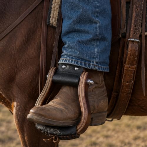 Wooden & Leather Western Horse Riding Stirrups – Handmade Wooden Saddle Stirrups with Leather Foot Tread
