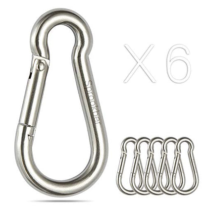 sprookber Stainless Steel Spring Snap Hook Carabiner - 304 Stainless Steel Caribeener Clips, Set of 6 - color: Silver, size: 3.15 Inch
