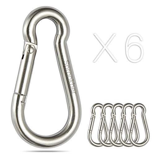 sprookber Stainless Steel Spring Snap Hook Carabiner - 304 Stainless Steel Caribeener Clips, Set of 6 - color: Silver, size: 3.15 Inch