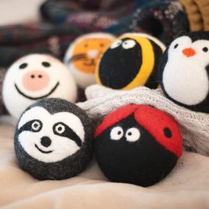 Friendsheep Wool Dryer Balls (6 Pack XL - Critter Camp) | Reusable fabric softener alternative Organic wool, handmade, fair trade, hypoallergenic, eco-friendly, plastic-free - color: Critter Camp, size: 1 Count (Pack of 6)