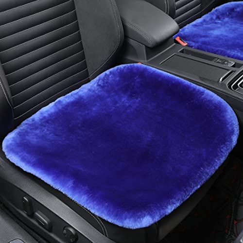 OGLAND Blue Fuzzy Sheepskin Car Seat Cover | Soft Natural Fur Wool Cushion - color: Blue