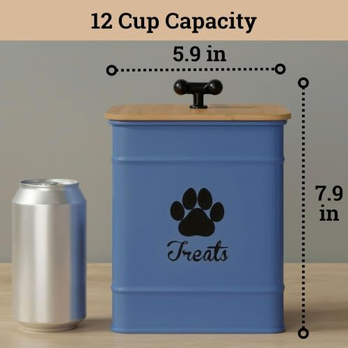 Dog Treat Container Airtight, 6"W x 8"H, Powder Coated, 12 Cup Capacity - color: Blue